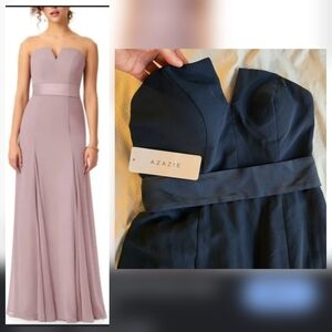 Azazie A8 Cassie Strapless Maxi Dress Dark Navy Wedding Guest Bridesmaid